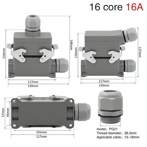 موصل عالي التحمل HDC-HE-016 قاعدة عالية 16 دبابيس أساسية مقاومة للرمال مقبس صناعة الطيران 500 فولت 16 أمبير 1 قطعة (الخط الجانبي) in Kuwait