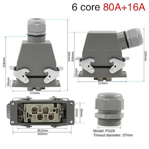 Rectangular Heavy Duty Connector HDC-HD-4/2 6 Core Pins Aviation Industrial Socket 80A+16A 500V 1Pcs(Top line) in Kuwait