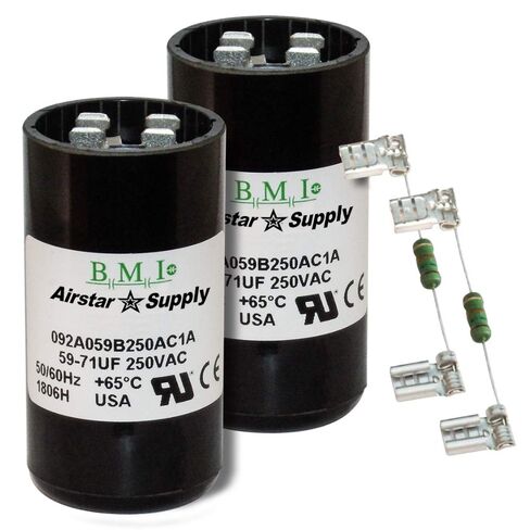 (2) حزمة، 59-71 فائق التوهج × 250 فولت تيار متردد - مكثف البدء BMI/USA رقم 092A059B250AC1A مع مقاوم النزيف in Saudi Arabia
