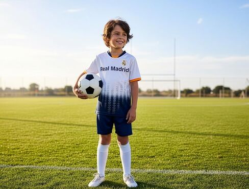 قميص كرة القدم ريال مدريد للأطفال - قميص كرة قدم للشباب بأكمام قصيرة، أبيض in Kuwait