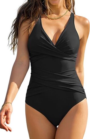 ZAFUL Womens One Piece Swimsuits Tummy Control Bathing Suits Push Up V Neck Vintage Swimwear in Saudi Arabia