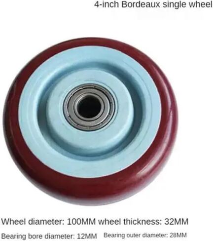 4PCS 4-inch Maroon Polyurethane Single Wheel wear-Resistant cart with Double Bearings Purplish Red in Saudi Arabia