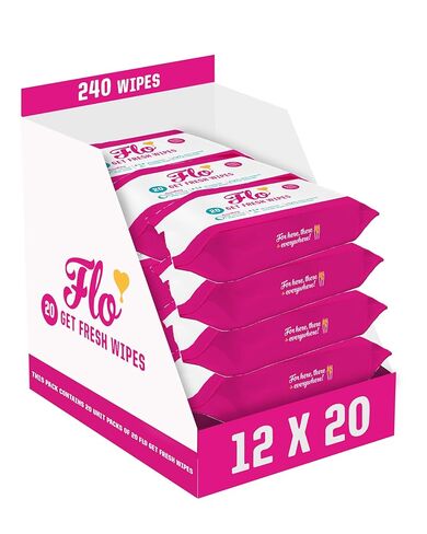 Flo - Get Fresh Wipes (20 Count, Pack of 1) pH Balanced Feminine Wipes - Super Soft - Soothing Aloe Vera, Coconut, Shea Butter - Sensitive Skin Friendly - Made with Plant Cellulose - Vegan Friendly in Saudi Arabia