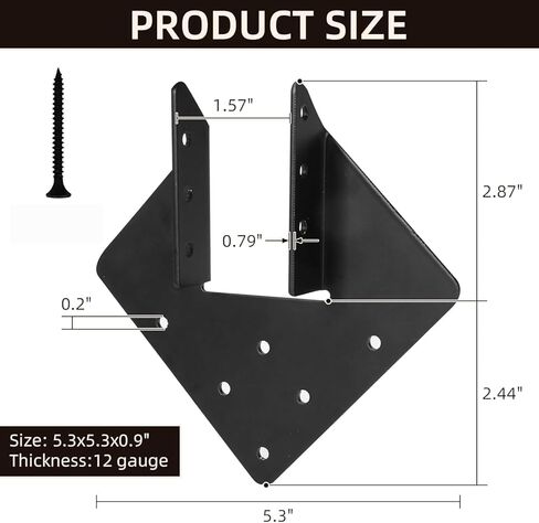 روابط إعصار للعوارض الخشبية، ربطة عنق إعصار مقاس 12 لعمود 2x4 (داخلي 1.5x3.5)، شماعات رافعة شديدة التحمل لدعامات الأسقف، موصلات فولاذية خشبية خشبية، أسود مع براغي 20 قطعة in Kuwait