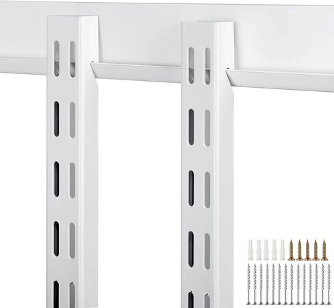 Blulu 2 Pcs 47.5 Inch Shelf Rails Bracket Dual-track Upright Wall Shelving System with 1 Pcs 40 Inch Rail Hardware White Heavy-duty Steel Wall Standard Shelf System for Home Laundry Pantry Closet in Saudi Arabia