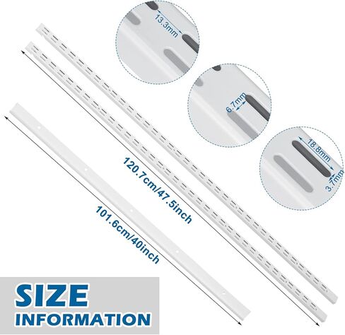 Blulu 2 Pcs 47.5 Inch Shelf Rails Bracket Dual-track Upright Wall Shelving System with 1 Pcs 40 Inch Rail Hardware White Heavy-duty Steel Wall Standard Shelf System for Home Laundry Pantry Closet in Saudi Arabia