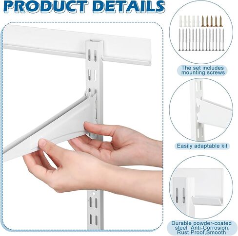 Blulu 2 Pcs 47.5 Inch Shelf Rails Bracket Dual-track Upright Wall Shelving System with 1 Pcs 40 Inch Rail Hardware White Heavy-duty Steel Wall Standard Shelf System for Home Laundry Pantry Closet in Saudi Arabia