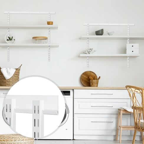 Blulu 2 Pcs 47.5 Inch Shelf Rails Bracket Dual-track Upright Wall Shelving System with 1 Pcs 40 Inch Rail Hardware White Heavy-duty Steel Wall Standard Shelf System for Home Laundry Pantry Closet in Saudi Arabia