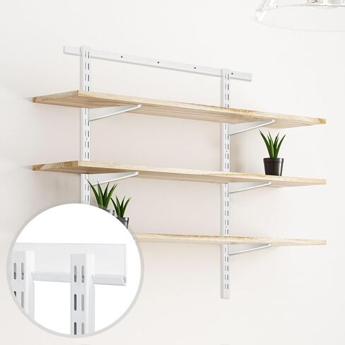 Blulu 2 Pcs 47.5 Inch Shelf Rails Bracket Dual-track Upright Wall Shelving System with 1 Pcs 40 Inch Rail Hardware White Heavy-duty Steel Wall Standard Shelf System for Home Laundry Pantry Closet in Saudi Arabia