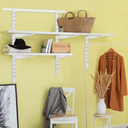 Blulu 2 Pcs 47.5 Inch Shelf Rails Bracket Dual-track Upright Wall Shelving System with 1 Pcs 40 Inch Rail Hardware White Heavy-duty Steel Wall Standard Shelf System for Home Laundry Pantry Closet in Saudi Arabia