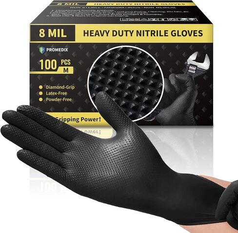 PROMEDIX P Heavy Duty Nitrile Gloves with Diamond Texture 8 Mil Latex Free Powder Free Industrial Disposable Glove in Saudi Arabia