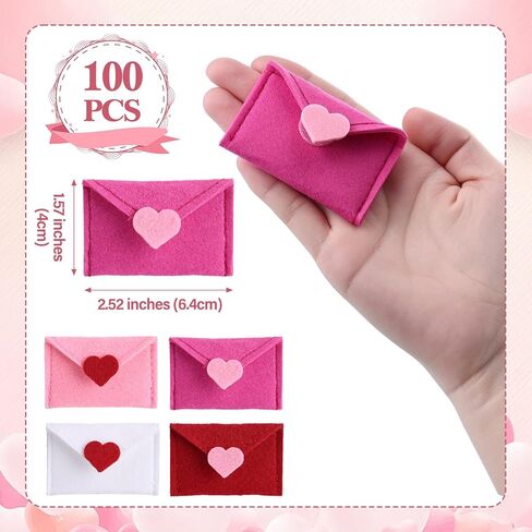 Frienda 48 Pcs Valentine's Day Mini Felt Envelopes 2.52 x 1.57 In for Mini Love Notes Heart Love Envelopes for Valentine Party Decoration Favor Table Scatter Exchange Gifts Wedding Shower DIY Crafts in Saudi Arabia