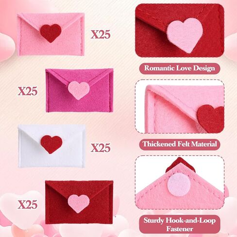 Frienda 48 Pcs Valentine's Day Mini Felt Envelopes 2.52 x 1.57 In for Mini Love Notes Heart Love Envelopes for Valentine Party Decoration Favor Table Scatter Exchange Gifts Wedding Shower DIY Crafts in Saudi Arabia