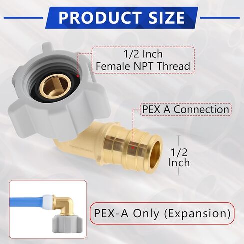 (4 عبوات YVSKM) 1/2 بوصة PEX-A × 1/2 بوصة كوع دوار أنثى NPT، تركيب توسيع التدفق الكامل من النحاس الخالي من الرصاص، محول الكوع ASTM F1960,90° PEX-A لنظام التوسيع، موصلات السباكة وإمدادات المياه in Kuwait