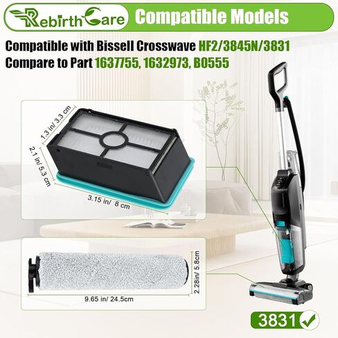 Replacement Parts for Bissell for Crosswave and for Bissell for Crosswave Pet Pro 1785A 2306A 1785 Vacuum Cleaner, 2 pack Brush Roll 1868 and 2 pack Filters 1866 in Saudi Arabia