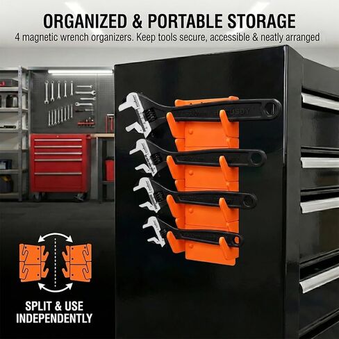 HORUSDY 4-Piece Adjustable Wrench Set With 4-Piece Magnetic Wrench Organizer Racks, 6" 8" 10" Wide Jaw Black Oxide Wrenches with Tool Roll Pouch, Metric&SAE Scales, CR-V Steel for Home Garage Workshop in Saudi Arabia