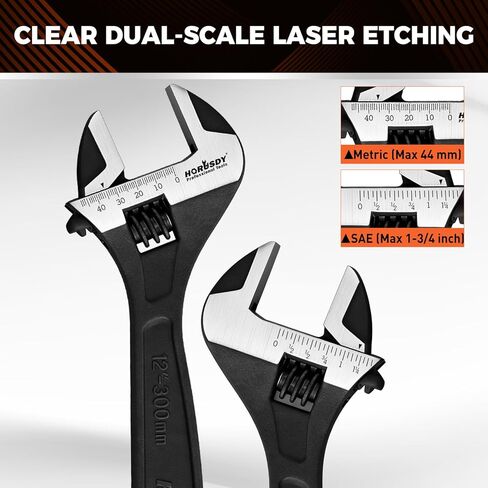 HORUSDY 4-Piece Adjustable Wrench Set With 4-Piece Magnetic Wrench Organizer Racks, 6" 8" 10" Wide Jaw Black Oxide Wrenches with Tool Roll Pouch, Metric&SAE Scales, CR-V Steel for Home Garage Workshop in Saudi Arabia