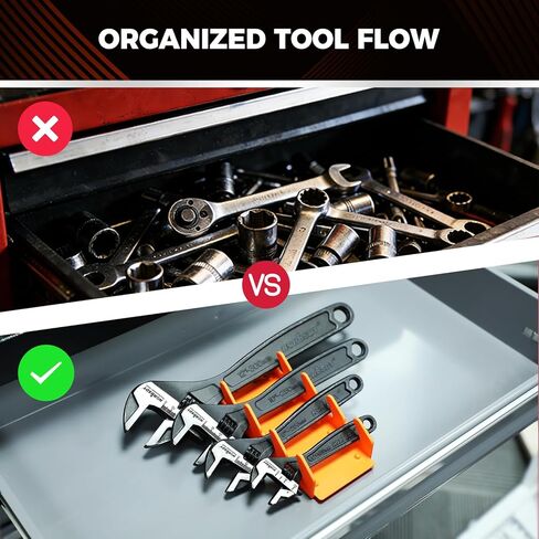 HORUSDY 4-Piece Adjustable Wrench Set With 4-Piece Magnetic Wrench Organizer Racks, 6" 8" 10" Wide Jaw Black Oxide Wrenches with Tool Roll Pouch, Metric&SAE Scales, CR-V Steel for Home Garage Workshop in Saudi Arabia