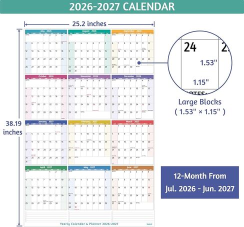 2026 Yearly Wall Calendar - Large Yearly Calendar 2026, Jan 2026 - Dec 2026, 25.2'' x 38.2'' (Open), 2026 Calendar 12 Months, Yearly Wall Calendar 2026 with To-do Lists, Notes, Stickers, All At One Page in Saudi Arabia