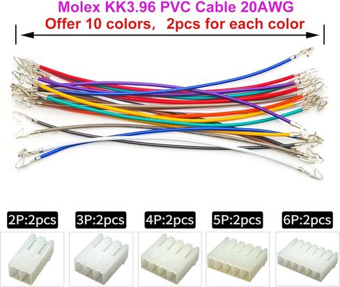 كابل مجعد مسبقًا KK 156 متوافق مع كابل Molex KK 3.96 مم، 20AWG UL1007 PVC 10 ألوان، 50 سم مع موصل 2P 3P 4P 5P 6P 7P 8P 9P 10P لمنتج DIY (TC-CH3.96-50cm) in Saudi Arabia