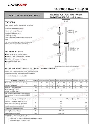 (عبوة من 20 قطعة) Chanzon 10SQ045 صمامات مقوم حاجز شوتكي 10A 45V R-6 محوري 10 أمبير 45 فولت in Saudi Arabia