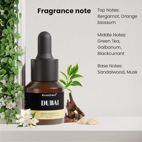 Aroma Diffuser Oil - Dubai - Inspired by Hotel Scent for Home Premium Fragrance Oil for Ultrasonic and Waterless Diffusers and Crafting - 15 mL, Glass Bottle with Dropper in Saudi Arabia