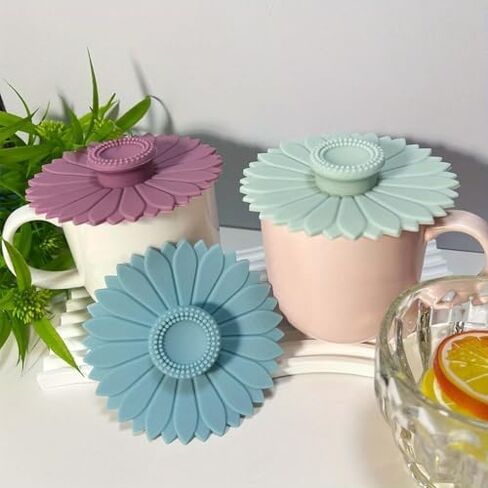3pcs Sunflower Silicone Cup Sleeve Set - Multi-Functional Silicone Cup Lid, Sunflower Silicone Cup Cover (Multicolor,3) in Saudi Arabia