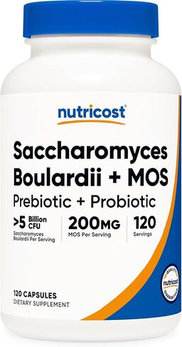 Nutricost Saccharomyces Boulardii + MOS Capsules (>5 Billion CFU) 120 Capsules - Prebiotic + Probiotic, 200mg of MOS Per Serving in Saudi Arabia