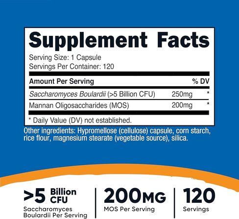Nutricost Saccharomyces Boulardii + MOS Capsules (>5 Billion CFU) 120 Capsules - Prebiotic + Probiotic, 200mg of MOS Per Serving in Saudi Arabia