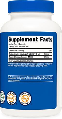 Nutricost Saccharomyces Boulardii + MOS Capsules (>5 Billion CFU) 120 Capsules - Prebiotic + Probiotic, 200mg of MOS Per Serving in Saudi Arabia