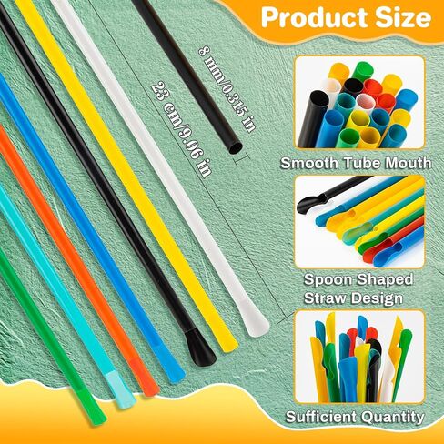 RAINFLOW 60 PCS Snow Cone Spoon Straws - Slushie Straws with Spoon Plastic Disposable Individually Wrapped Colorful for Smoothie Milkshake Snow Cone Cups in Saudi Arabia
