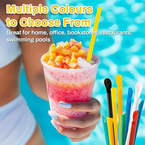 RAINFLOW 60 PCS Snow Cone Spoon Straws - Slushie Straws with Spoon Plastic Disposable Individually Wrapped Colorful for Smoothie Milkshake Snow Cone Cups in Saudi Arabia