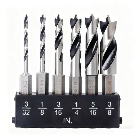 Brad Point Stubby Wood Drill Bit Set, 6-Piece Tri-tip Drill Bits, Size 3/32'' to 3/8'', for Carpentry, Woodworking, and All Types of Wood in Saudi Arabia