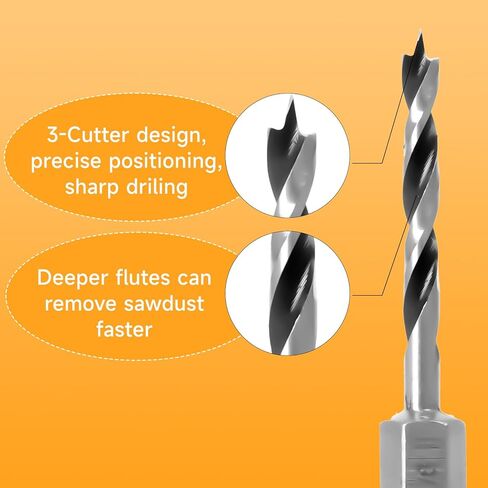 Brad Point Stubby Wood Drill Bit Set, 6-Piece Tri-tip Drill Bits, Size 3/32'' to 3/8'', for Carpentry, Woodworking, and All Types of Wood in Saudi Arabia