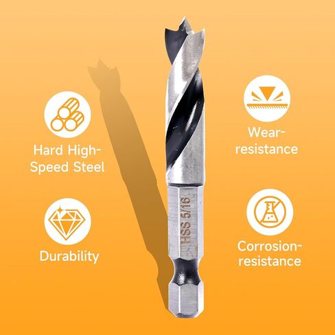 Brad Point Stubby Wood Drill Bit Set, 6-Piece Tri-tip Drill Bits, Size 3/32'' to 3/8'', for Carpentry, Woodworking, and All Types of Wood in Saudi Arabia