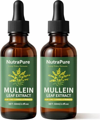 Nutrapure Mullein Extract Drops for Lung, Organic Mullein Leaf Supplement Support Lung Cleanse & Detox Health & Respiratory Comfort & Boosts Immune - 2.0fl.oz (1) in Saudi Arabia