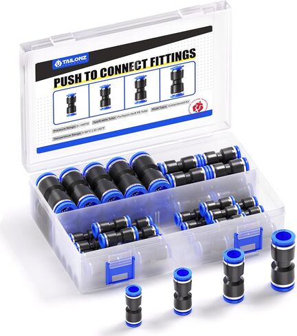 50 قطعة من موصلات الدفع المستقيمة من TAILONZ PNEUMATIC، موصلات بلاستيكية سريعة الإصدار، تجهيزات خط الهواء لـ 5/32 1/4 5/16 3/8 1/2 أنبوب (طريقتان) in Kuwait