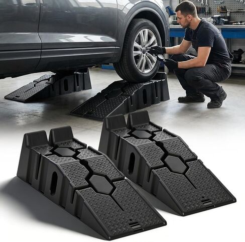MoNiBloom Car Ramps Set of 2 for Low Profile Vehicles, 2-Stage Incline Ramps, 2.5 Ton (5000 lb) Heavy Duty, Nestable & Portable Service Vehicle Ramp for Oil Changes in Saudi Arabia