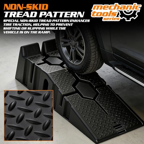 MoNiBloom Car Ramps Set of 2 for Low Profile Vehicles, 2-Stage Incline Ramps, 2.5 Ton (5000 lb) Heavy Duty, Nestable & Portable Service Vehicle Ramp for Oil Changes in Saudi Arabia