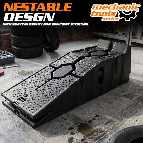 MoNiBloom Car Ramps Set of 2 for Low Profile Vehicles, 2-Stage Incline Ramps, 2.5 Ton (5000 lb) Heavy Duty, Nestable & Portable Service Vehicle Ramp for Oil Changes in Saudi Arabia