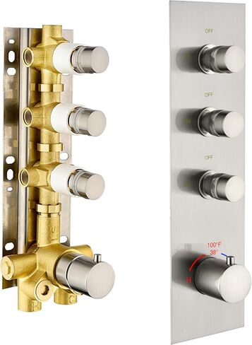 Matte Black 3 Way Shower Diverter Valve - 3 Function Thermostatic Mixer Brass Valve with Individual On/Off Flow Control for Shower Arm & Shower Kit in Saudi Arabia