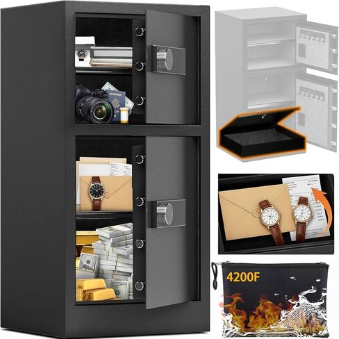 KAER 8.6 Cuft Heavy Duty Dual Door Safe Box Fireproof Waterproof with Hidden Lock Box,Removable Shelves,Silent,Fireproof safe for Home, Office, Hotel in Saudi Arabia