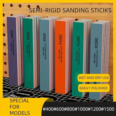 6PCS Sanding Stick Set with #400/#600/#800/#1000/#1200/#1500 Semi-Rigid Sandpaper Sticks, Wet/Dry Use, 4mm Thickness in Saudi Arabia