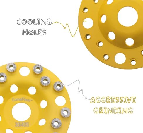 Diamond Grinding Cup Wheel for Hard Concrete Floor, Epoxy Coating Removal, 15 Aggressive Honeycomb Dots Segments, 4.5 Inch 7/8" Arbor, 30/40 Grit in Saudi Arabia