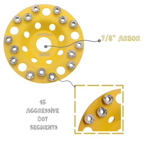 Diamond Grinding Cup Wheel for Hard Concrete Floor, Epoxy Coating Removal, 15 Aggressive Honeycomb Dots Segments, 4.5 Inch 7/8" Arbor, 30/40 Grit in Saudi Arabia