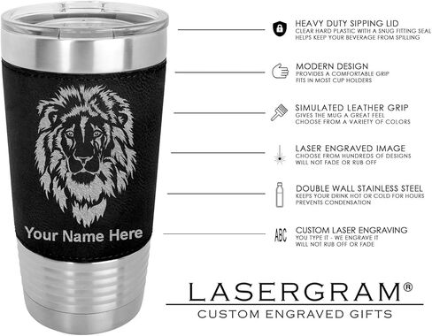 كوب LaserGram معزول بالفراغ سعة 20 أونصة، تقويم أزتيك، نقش شخصي متضمن (جلد صناعي، أسود) in Kuwait