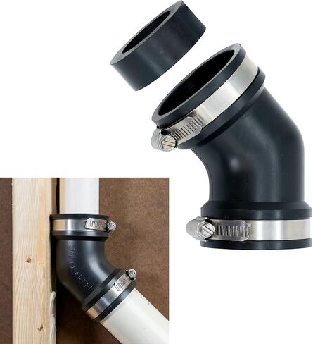 Fernco Qwik Ell 1.5 in. Hub 45-Degree Flexible PVC Elbow Fitting Includes Optional 1.25 in. Reducer Bushing in Saudi Arabia