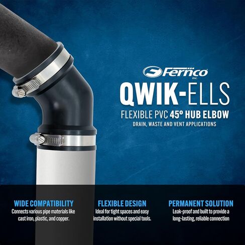 Fernco Qwik Ell 1.5 in. Hub 45-Degree Flexible PVC Elbow Fitting Includes Optional 1.25 in. Reducer Bushing in Saudi Arabia