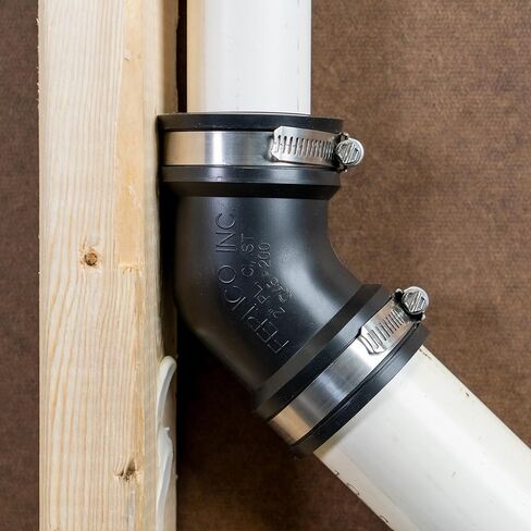 Fernco Qwik Ell 1.5 in. Hub 45-Degree Flexible PVC Elbow Fitting Includes Optional 1.25 in. Reducer Bushing in Saudi Arabia