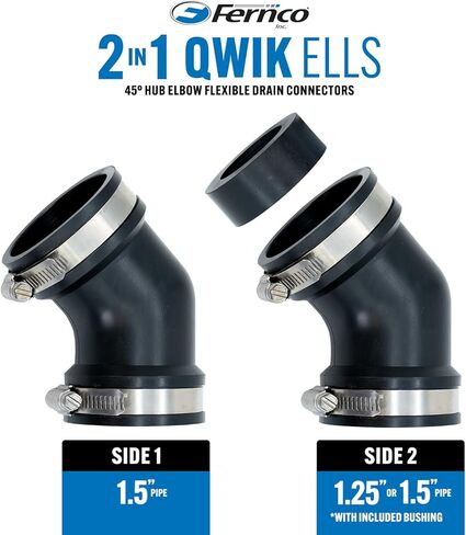 Fernco Qwik Ell 1.5 in. Hub 45-Degree Flexible PVC Elbow Fitting Includes Optional 1.25 in. Reducer Bushing in Saudi Arabia